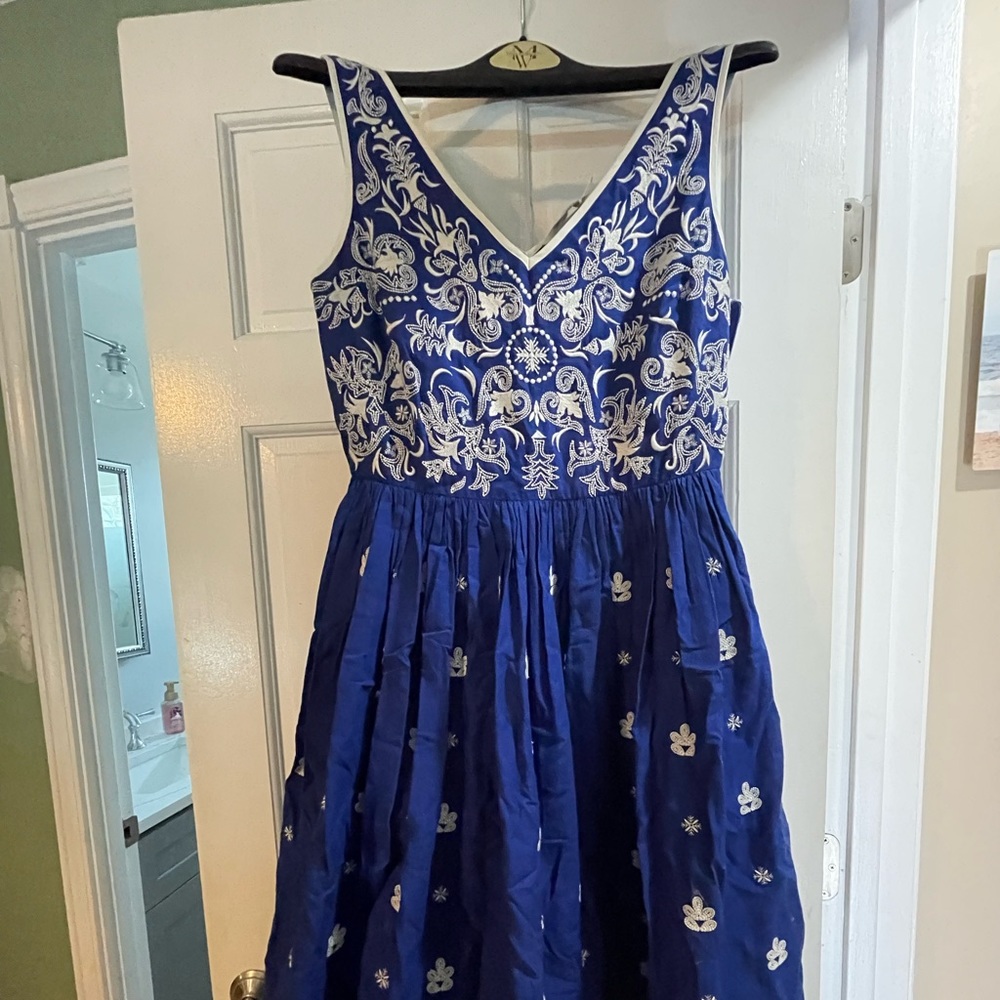 Boden blue embroidered dress